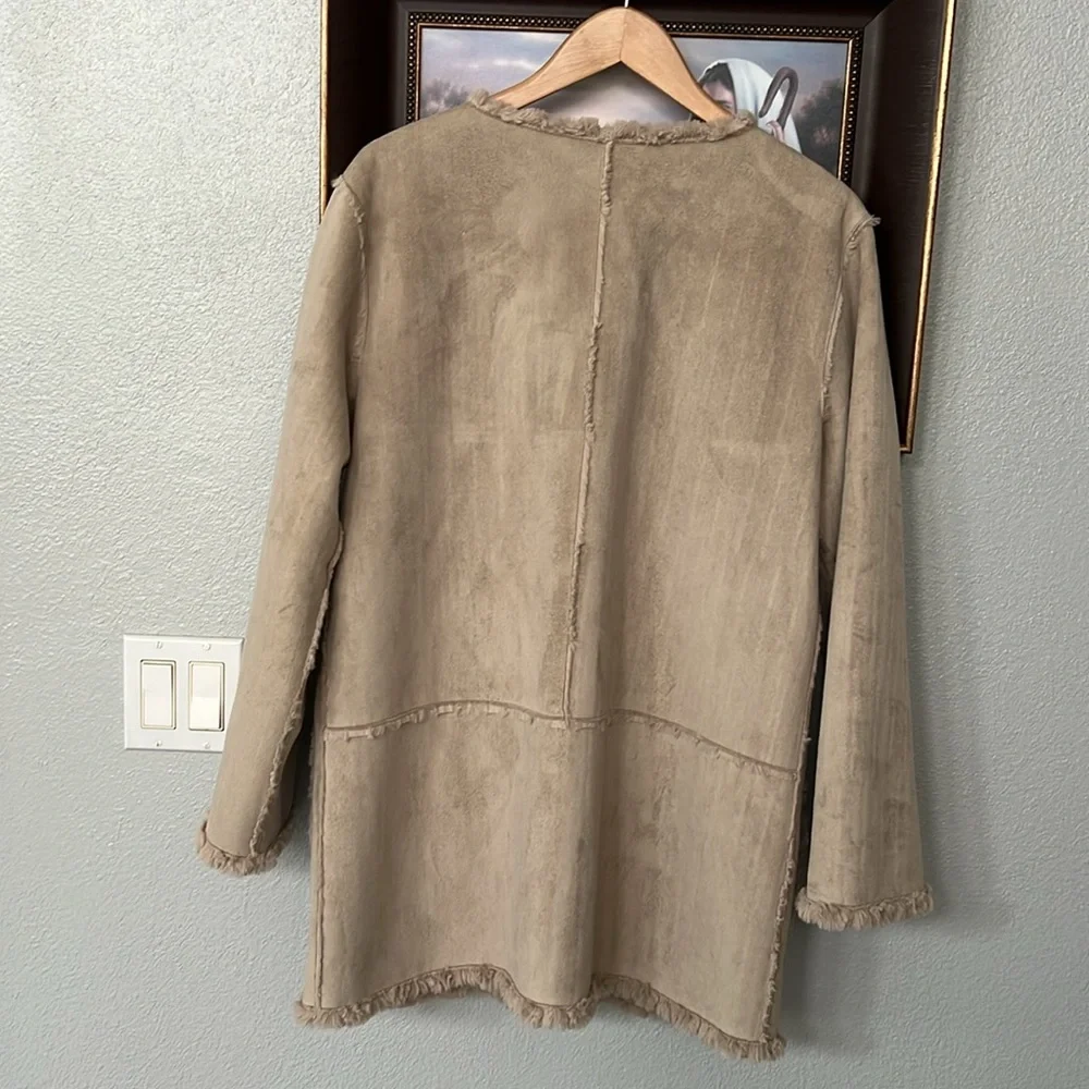 CHI by CARLOS FALCHI Vintage Reversible Luxury Tan Faux-Fur Suede Coat Jacket